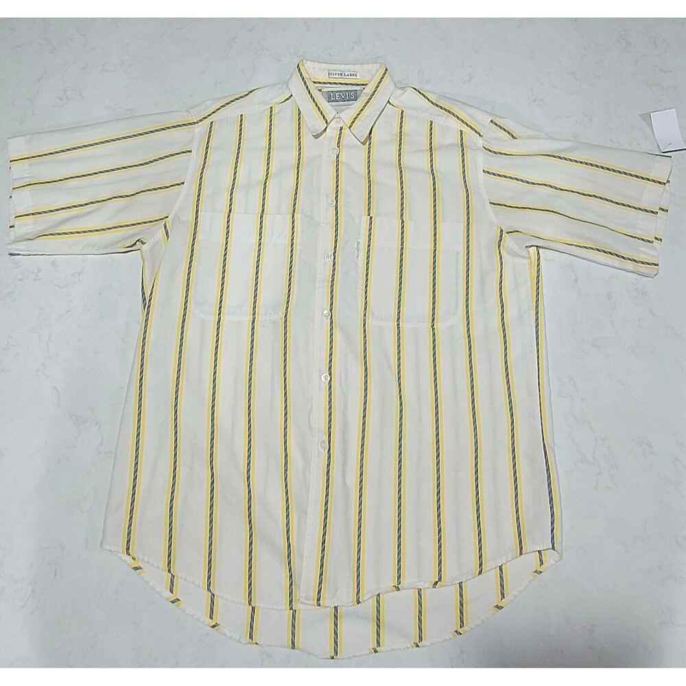Vintage 90s Levi's Silver Label Shirt Men's Medium Short Sleeve Button Stripes